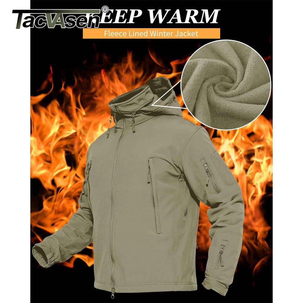 TACVASEN Winter Soft shell Water Resistant Fleece Lined Jackets Mens Outdoor Hiking Waterproof Jacket Coat Clothing Windbreaker