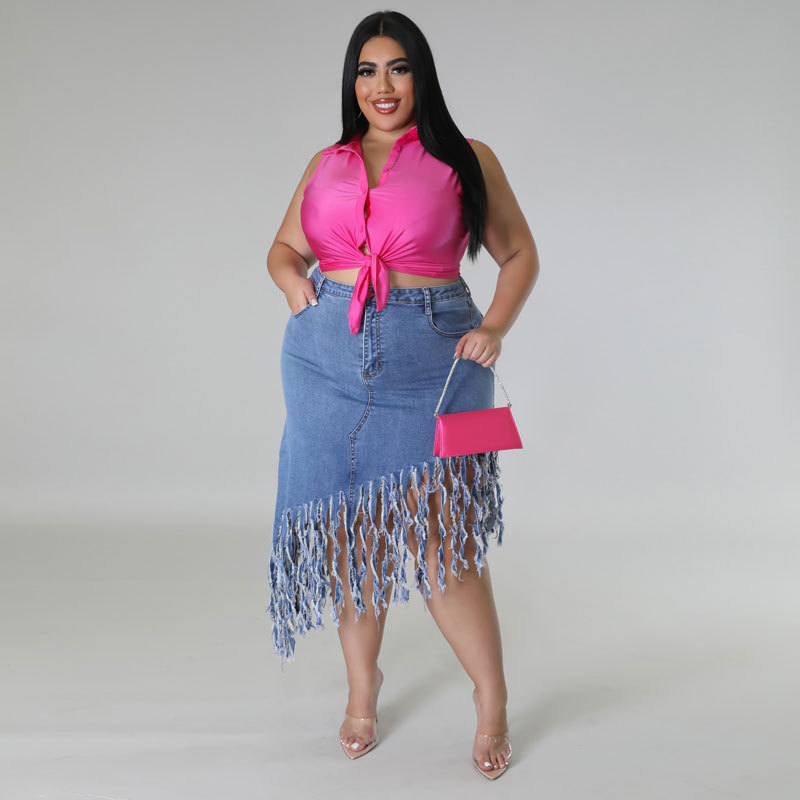 Plus-size Denim Skirt And Fringe Cross-border European And American Womens Summer New style