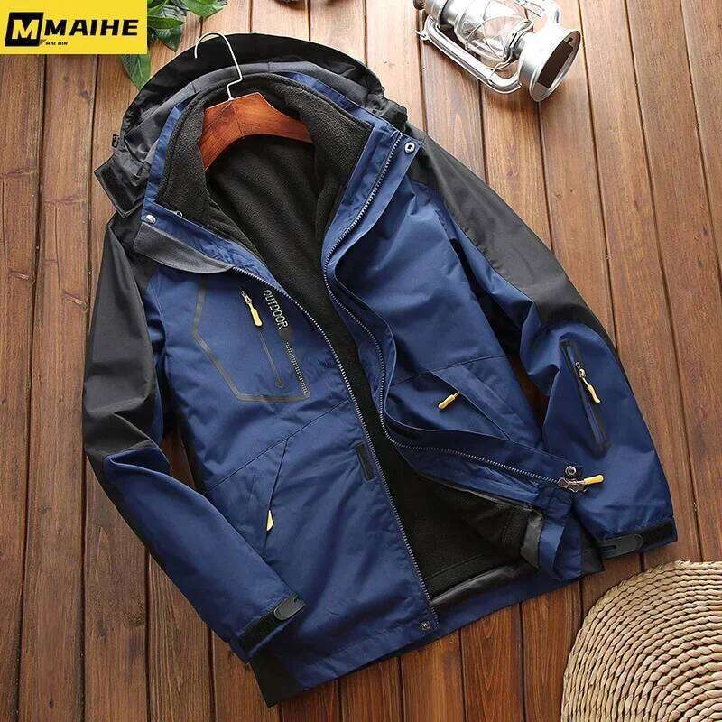 Winter 2 In 1 Warm Sportwear Ski Camping Coat Softshell Waterproof Outdoor Jacket Men Windbreaker Climbing Hiking Coats