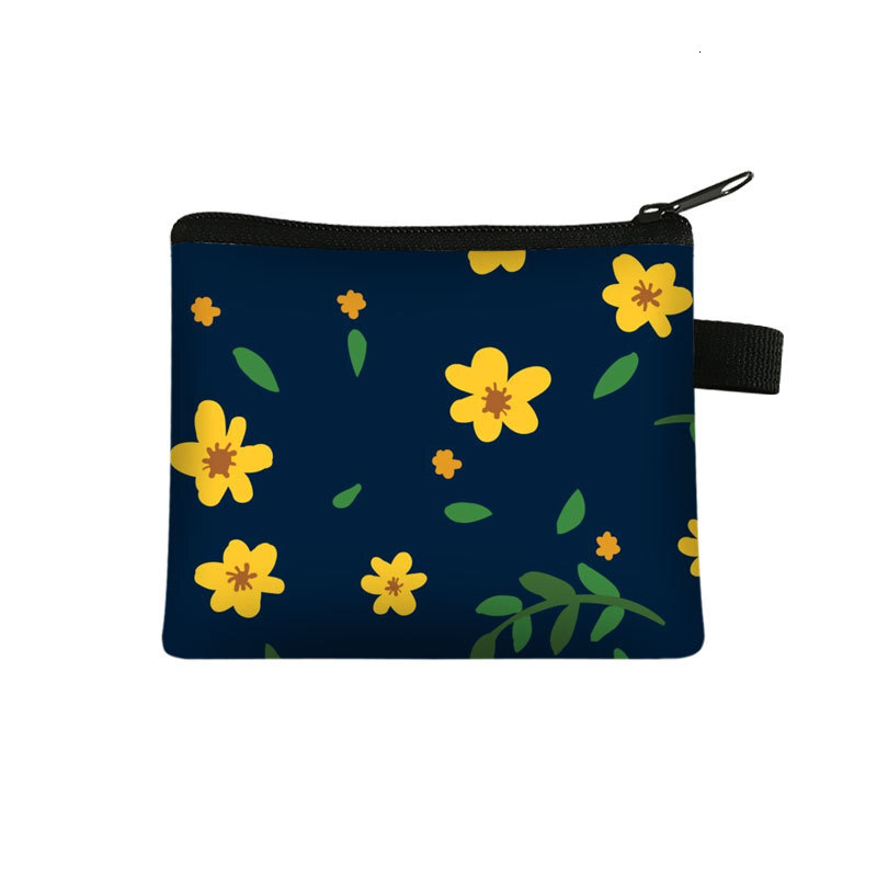 New floral petal mini wallet for women, portable key storage, coin exchange card, small square bag, designer men's key bag