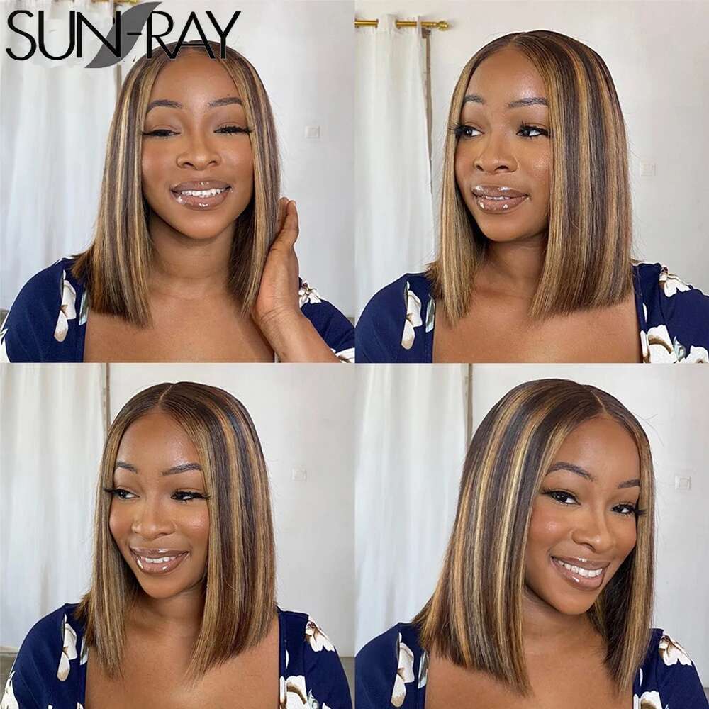 Glueless wigs Wear & Go Highlight Piano Colored Straight For Women Brazilian Virgin Short Bob Lace Part Wigs