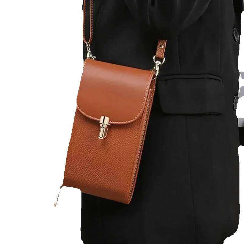 Designer Luxury Designer Luxury Designer Luxury Genuine Leather Phone Solid Color Flip Round Lock Women's Crossbody Bag With Long Shoulder Strap 