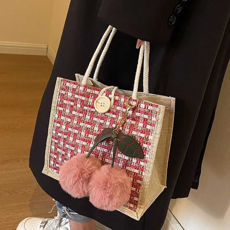 Retro Braided Pattern Jute Tote Bag Large Capacity Grocery Bag Women Handbag Beach Organizer Portable Shopping Bag Lunch Bag W250524