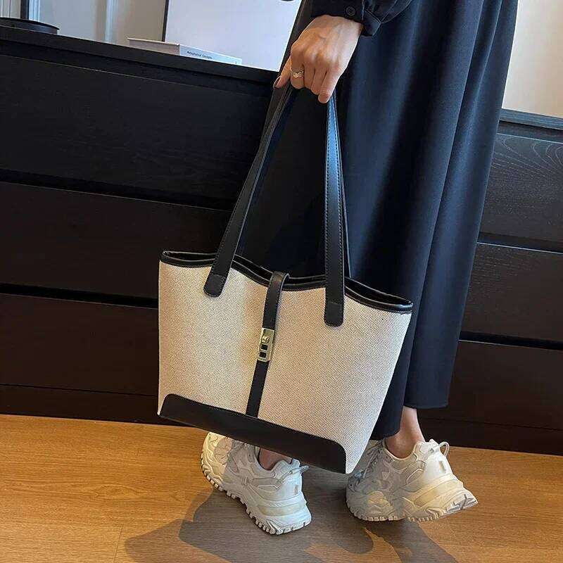 2025 New Women's Canvas Bag - Large Capacity, Ideal for Commuting, Shoulder/Armpit Carry, Casual & Versatile Tote Bucket Style
