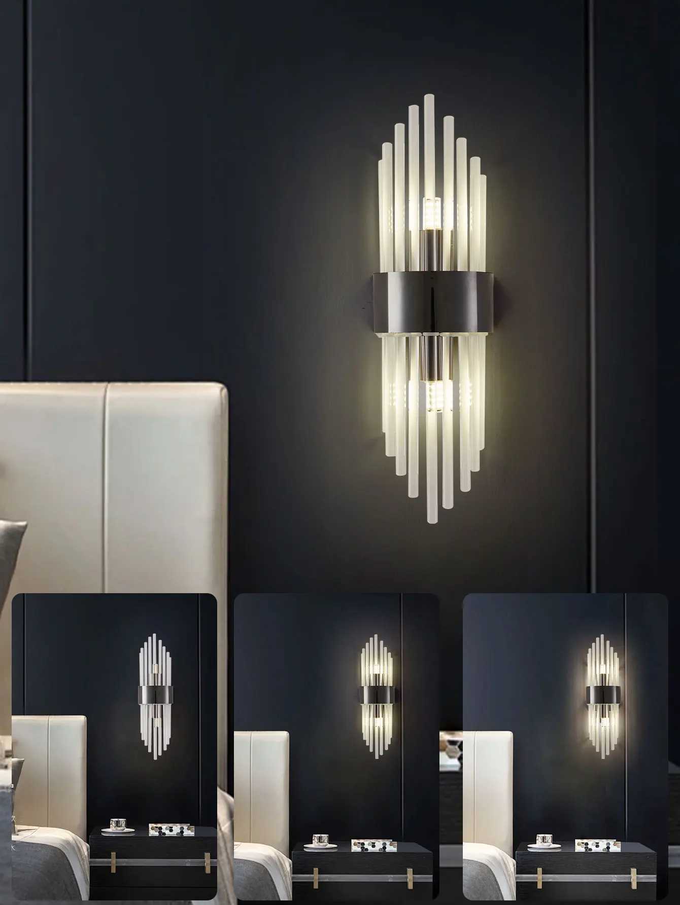 Modern Gold/Black luxury crystals Wall Sconce Lights hotel chandelier Hallways Bedrooms other Home Decor Outdoor indoor night lightXJ250526