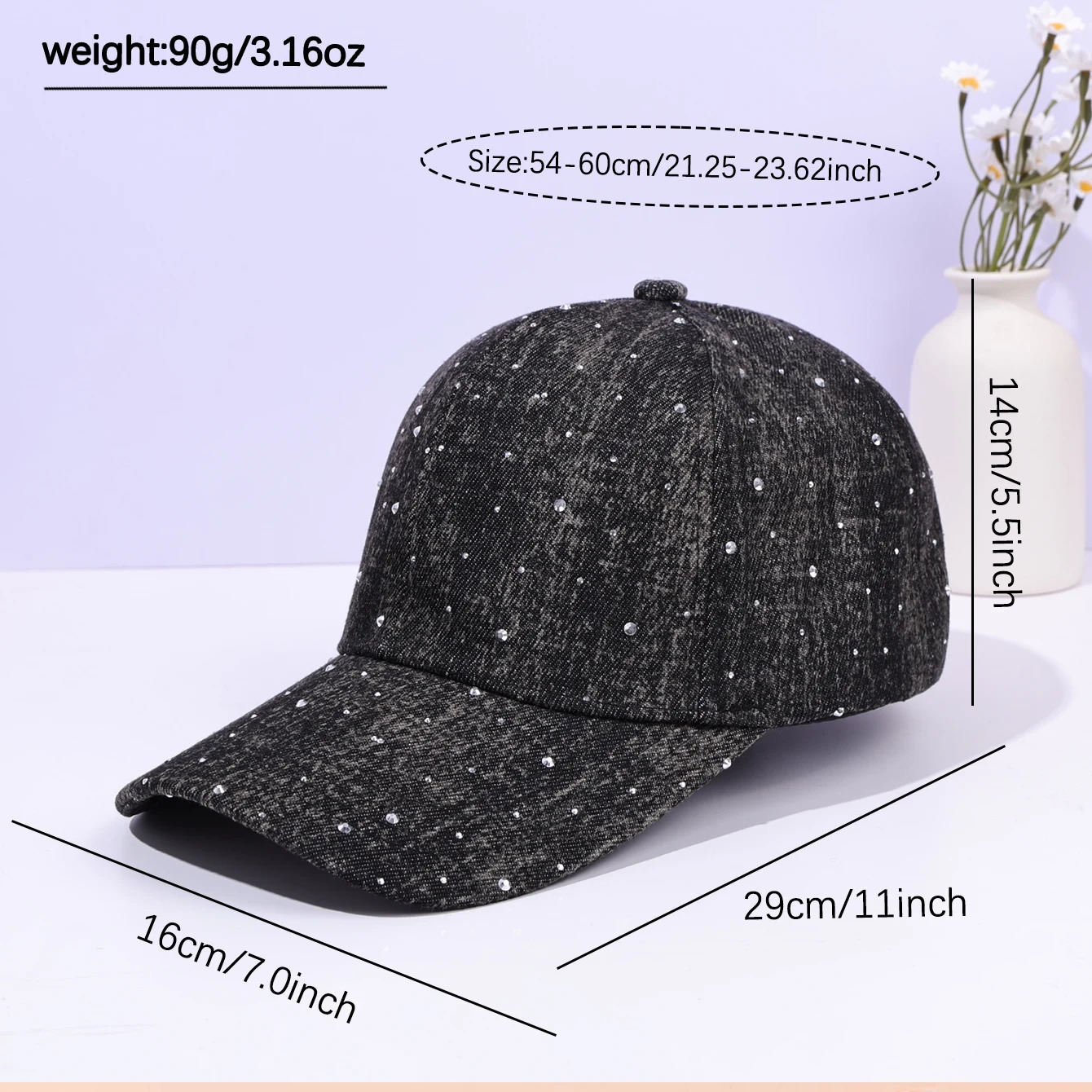 Fashionable rhinestone decorated duckbill cap denim casual sun shading baseball cap 250520