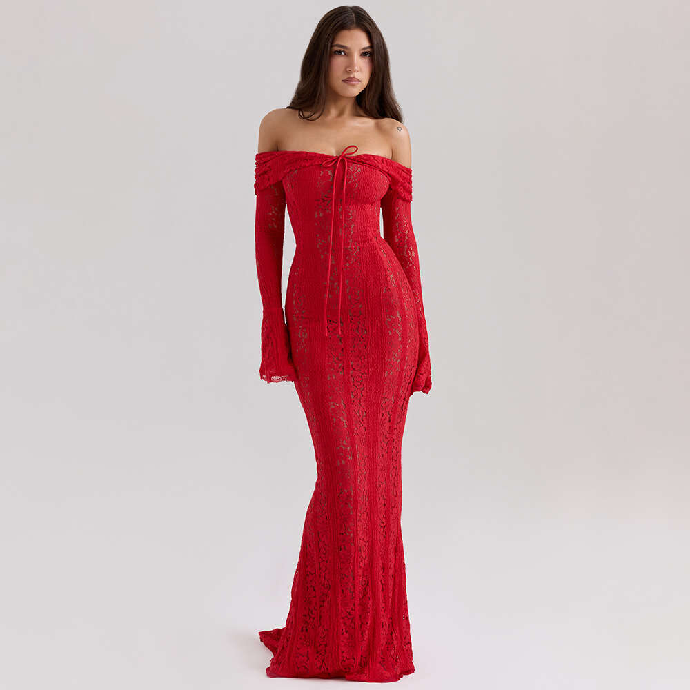 Backless Sexy Dress Fashionable Sexy Lace Bodycon Maxi For Autumn And Winter New Strapless High Waisted Draped Dress With Trailing Hem Sexy Flowy Dres