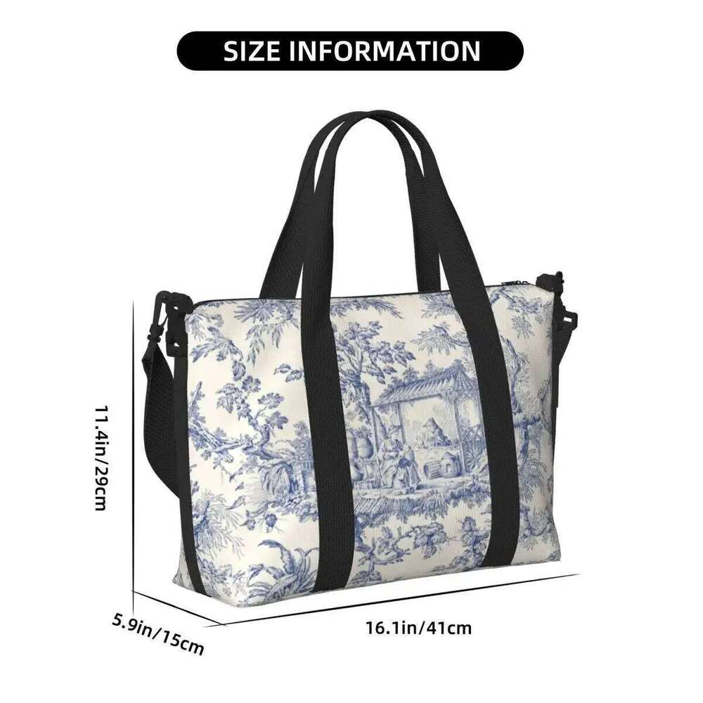 Women's Bags Designer Toile De Jouy Patterns Tote Women Large Capacity French Motif Beach Gym Shoulder Travel Bag