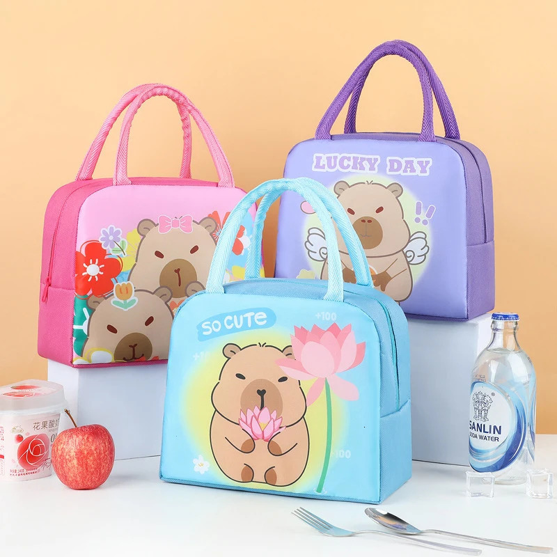 Cartoon Capybara Lunch Bag Insulated Food Container Portable Thermal Bento Box Bag for School Eco-Friendly Meal Tote for Kids 250526