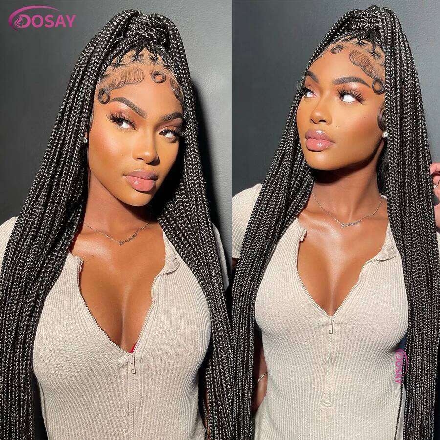 36Inch Synthetic Long Box Braided Full Lace Straight Braiding Bury Knotless Cornrow Braid Wig With Baby Hair