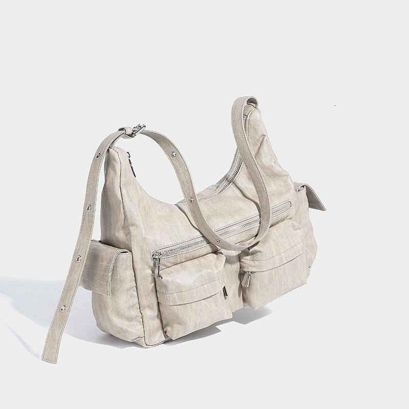 Korean Style Trendy Large Capacity Handbag Motorcycle Multi-Pocket Design Fashionable Single Shoulder Underarm Work Tote Bag