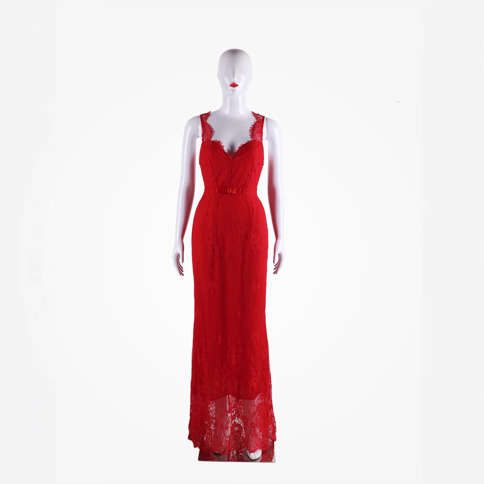 Womens lace dress sexy backless mop red deep V sleeveless Wedding Dress Bridesmaid Dress batch