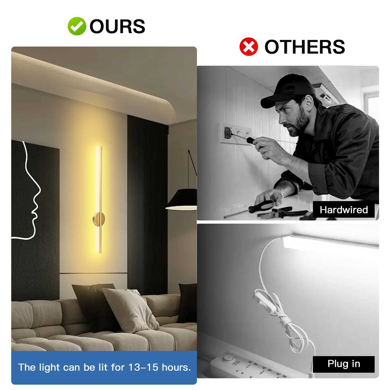 50cn/80cm LED Wireless Wall Lamp 5V USB Rechargeable Long Night Light with Remote Control Modern Simple Bedroom Bedside LampXJ250526