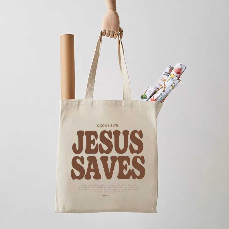 Good News Jesus Saves Pattern Canvas Shoulder Tote Bag Casual Shopping Tote Christ Religion Christian Faith Shopper Handbag W250524