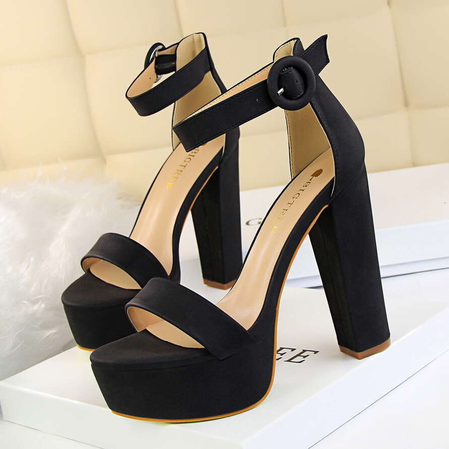 Thick heeled sexy women's shoes with waterproof platform, open toe buckle sandals, high-end fashionable high heels, banquet party high heels