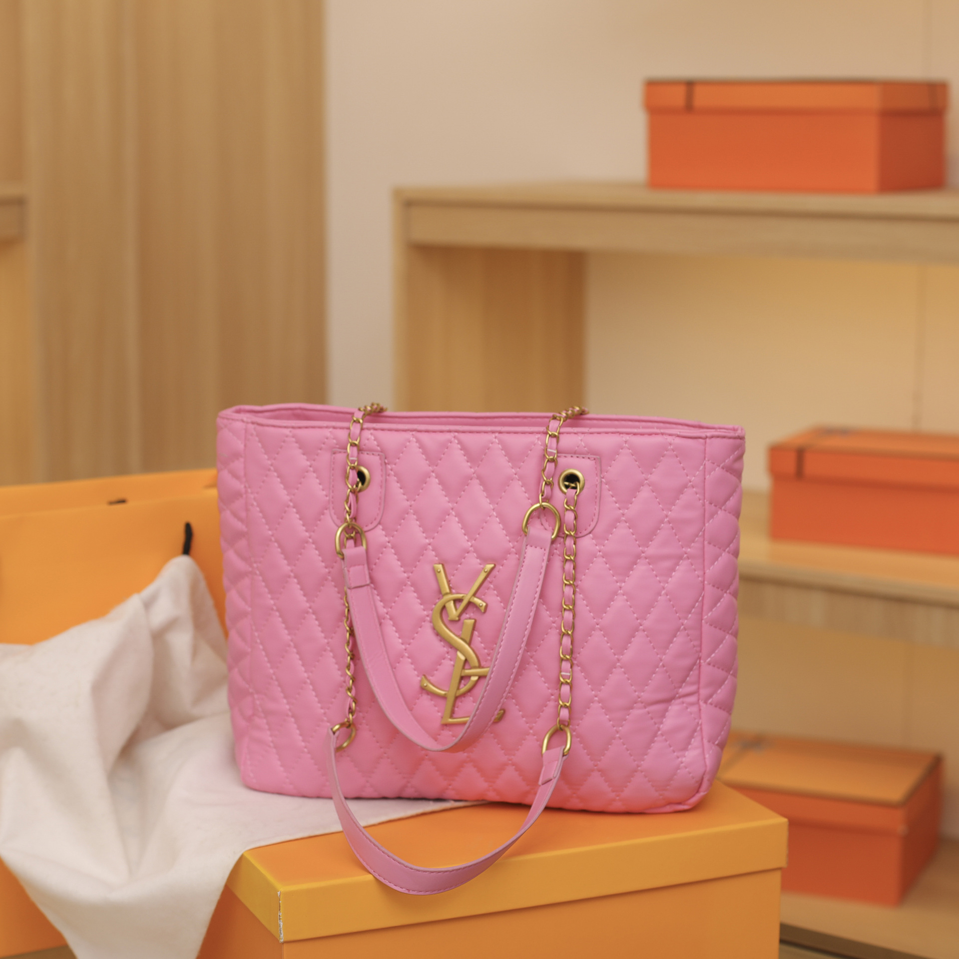 Lingge chain large capacity bag women's new fashion simple temperament shoulder bag underarm cross-body tote bag 2025s hot