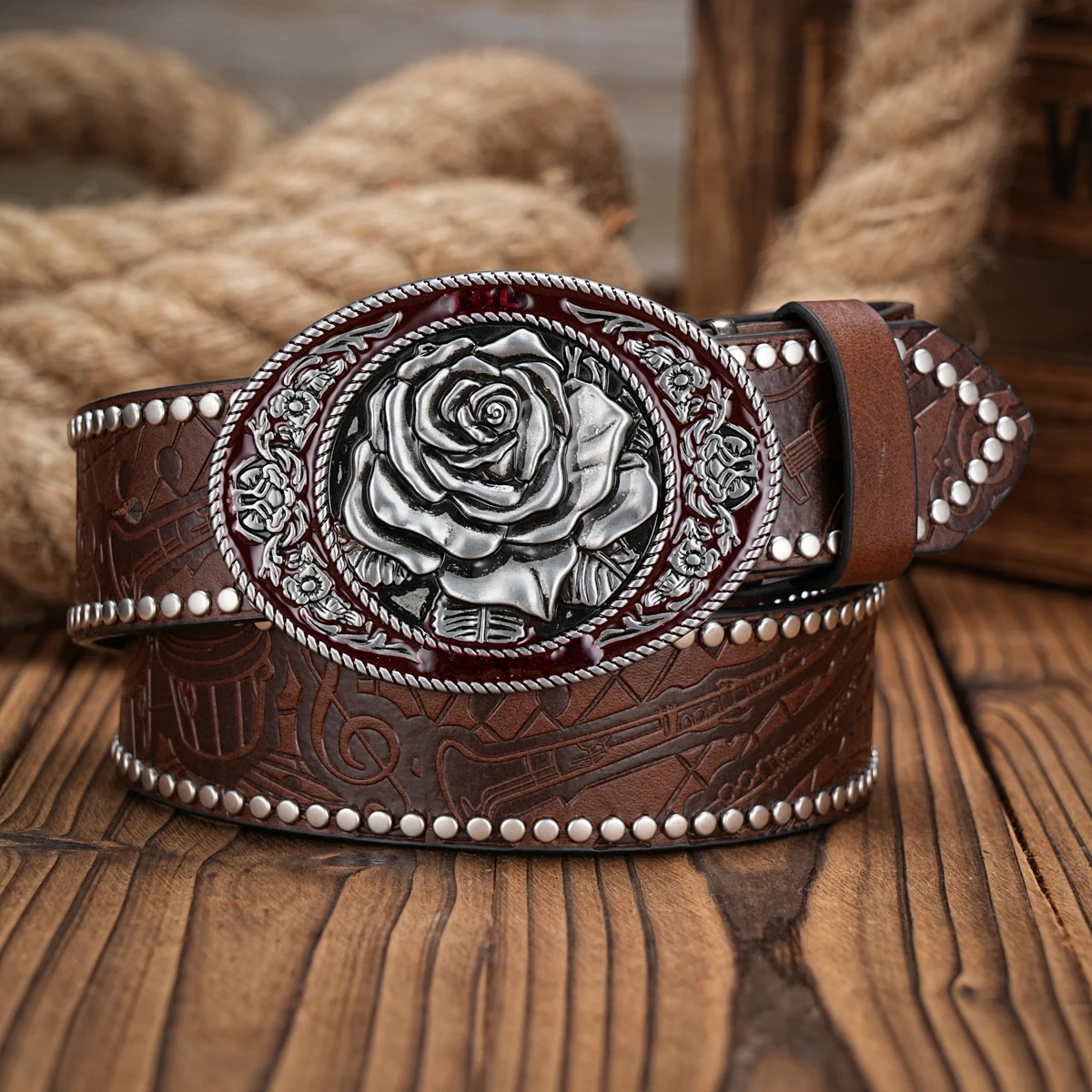 Men Women-Western-Cowboy-PU Leather-Belts - Vintage horse Belt Floral Engraved Buckle Belt for Jeans 250520