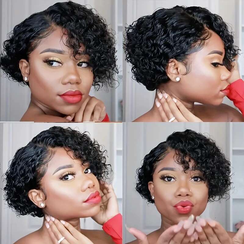 Pixie Cut Brazilian Short Bob Curly Lace Front Wigs Human Hair for Black Woman