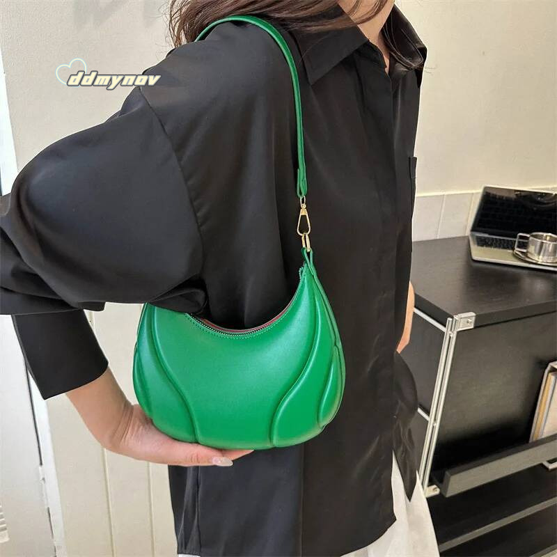 Retro Solid Color Shoulder PU Leather Handbags for Women Simple Ladies Underarm Designer Hobos Saddle Crescent Chic Bag ddmynov