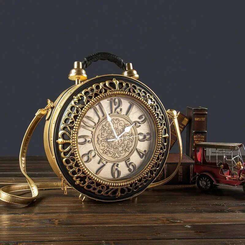 Women's Bags Designer Fashionable, Creative, Personalized Clock Handbag, Large Capacity Retro Three-Dimensional Single Shoulder Diagonal Cross Ba