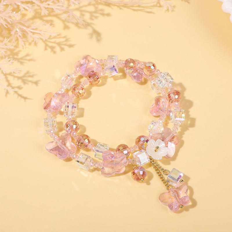 Japanese Korean fashion crystal double circle with sweet temperament, simple and trendy girl's bracelet, student best friend's bracelet