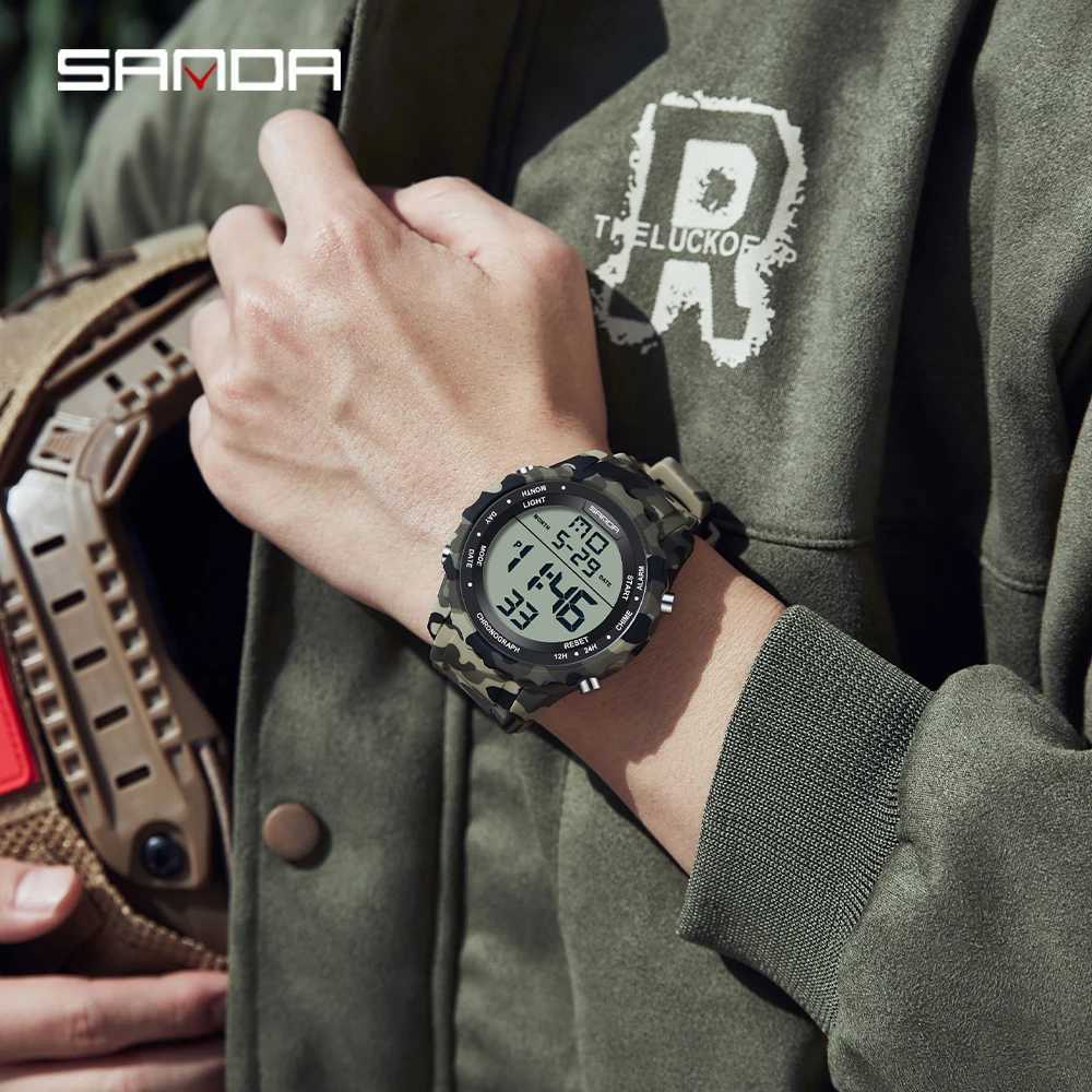 SANDA Top Brand G Style Camouflage Military LED Digital Watch Men Waterproof Clock Outdoor Sport Watches Male Electronic Watch M250526