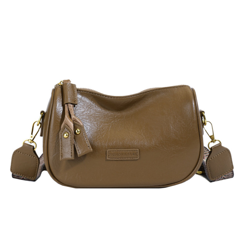 Textured Retro Small Bag For Women 2025 New Style This Year's Popular Simple Shoulder Bag Wide Shoulder Strap Crossbody Dumpling Bag