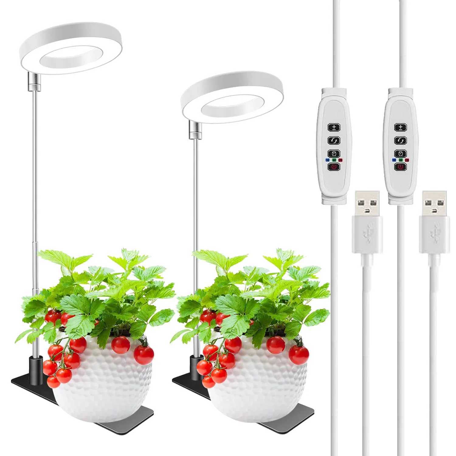 LED Ring Grow Lights Full Spectrum Halo Growing Lamp with Stand Base 3/6/12H Timer White Plant Light for Small Indoor GrowingXJ250526