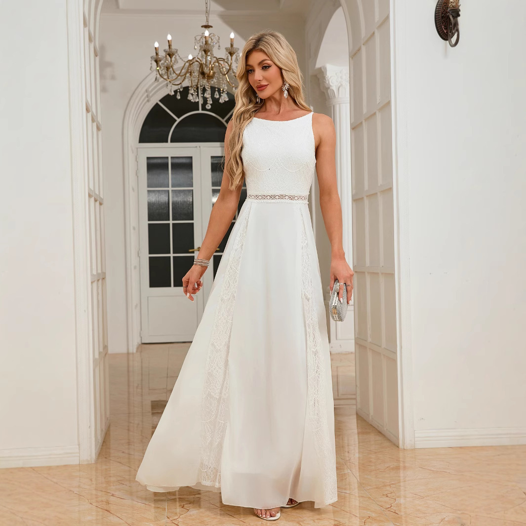 New long dress mesh dress bridesmaid dress elegant dress chiffon long dress