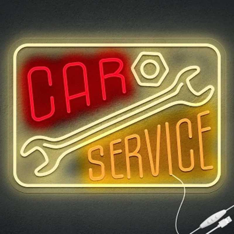 Check Engine Light Neon Signs for Wall Decor LED Garage Neon Lights Sign for Dad Gifts Man Cave Auto Repair Workshop Party Decor W250526