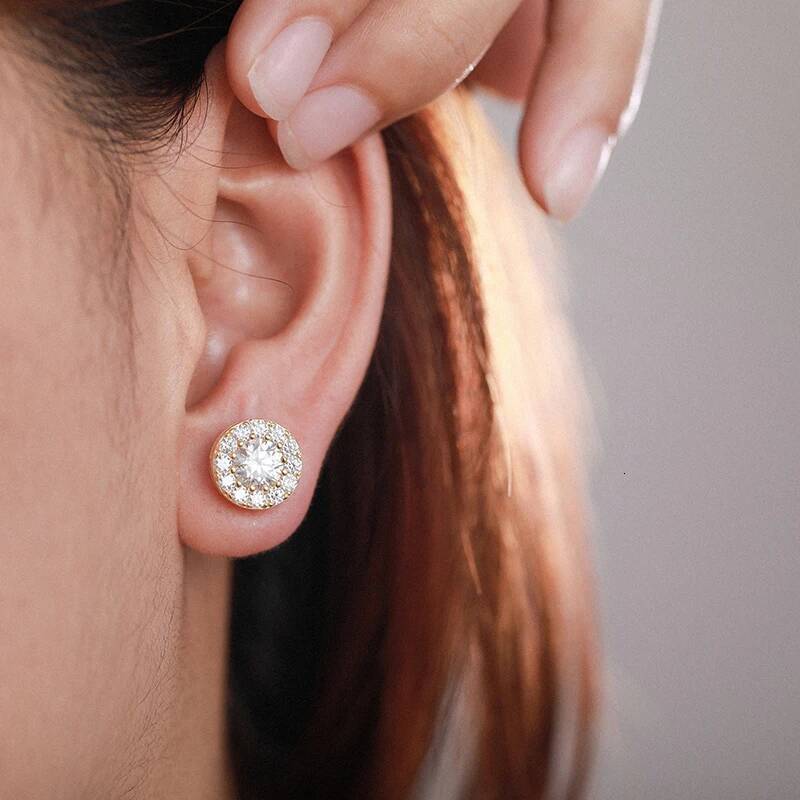 Sterling Sier Real Moissanite Stone Round Stud Earrings For Women Men Fashion Jewelry 2021 Pass Dia Test ICEOUTBOX