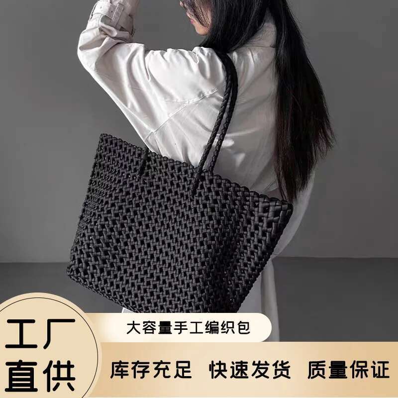 New woven large capacity bag Haruku style literary young woman s simple and versatile rhombus rope shoulder handbag