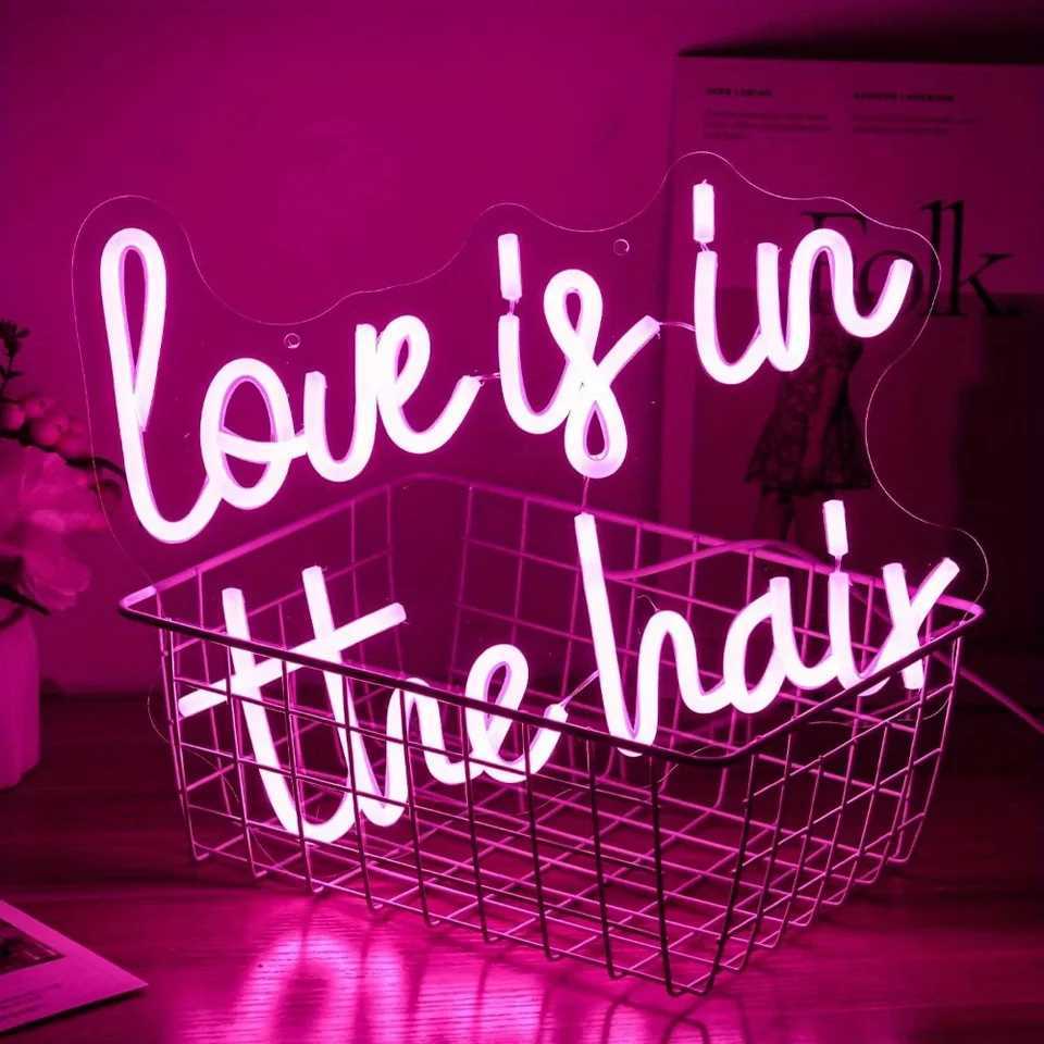 One Piece Love in Hair Neon Adjustable Pink Letter Neon Hair Salon Sign LED Neon Barber Shop Beauty Salon Decoration W250526
