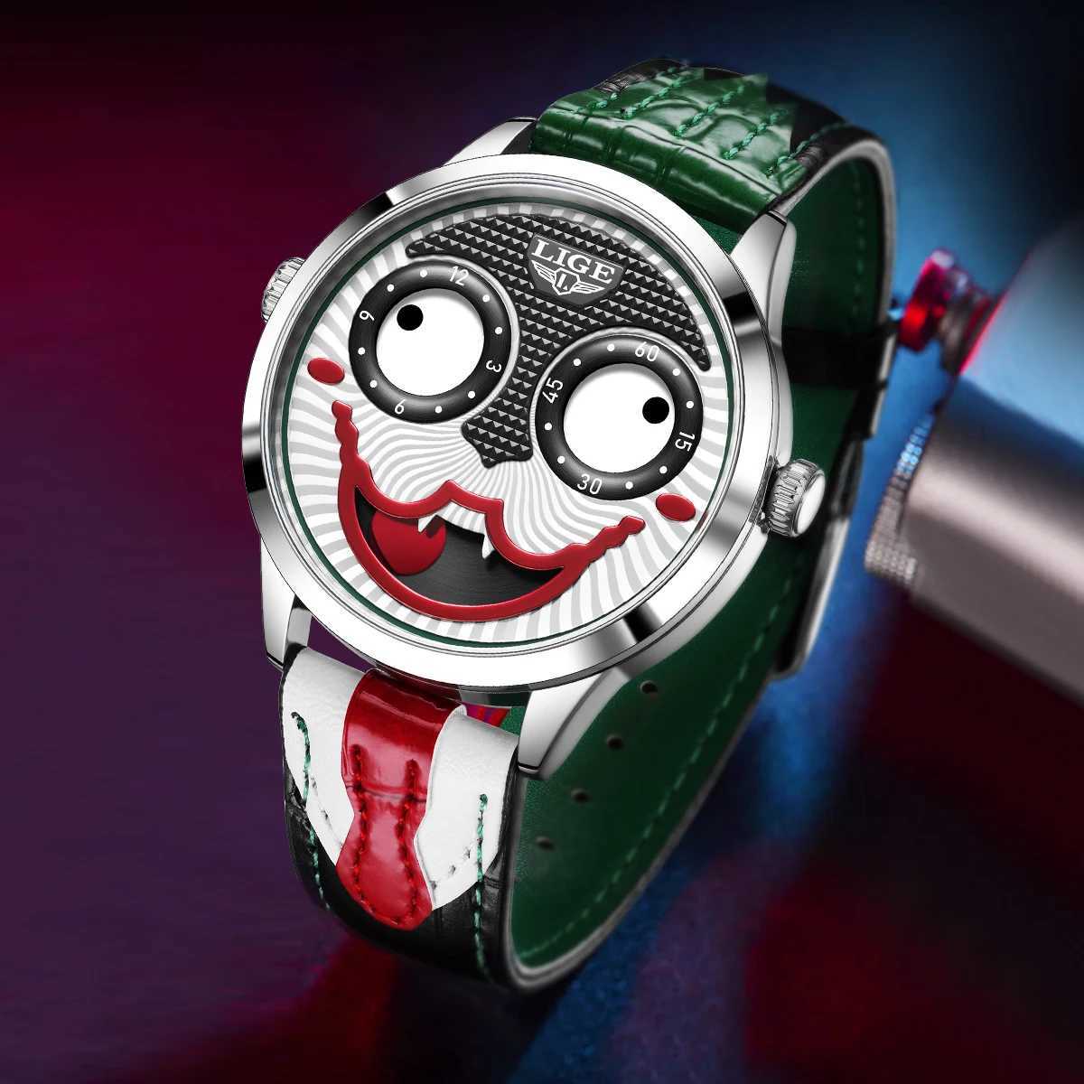 LIGE Cool Joker Watch Men Classic Mens Clown Watches Fashion Leather Strap Waterproof Quartz Wristwatches For Men Reloj Hombre M250526