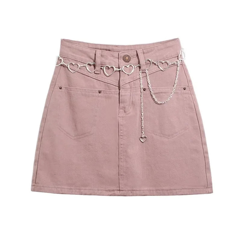 High Waist Denim Mini Skirt Women Summer plus Size Conceal Belly A Line Half Body Skirts Pinkish Brown Fabric Pocket Deco 250516Z