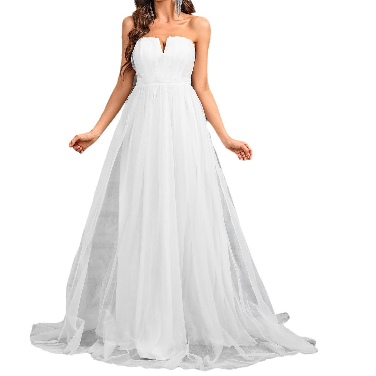 Solid color elegant wedding dress summer new womens mesh dress