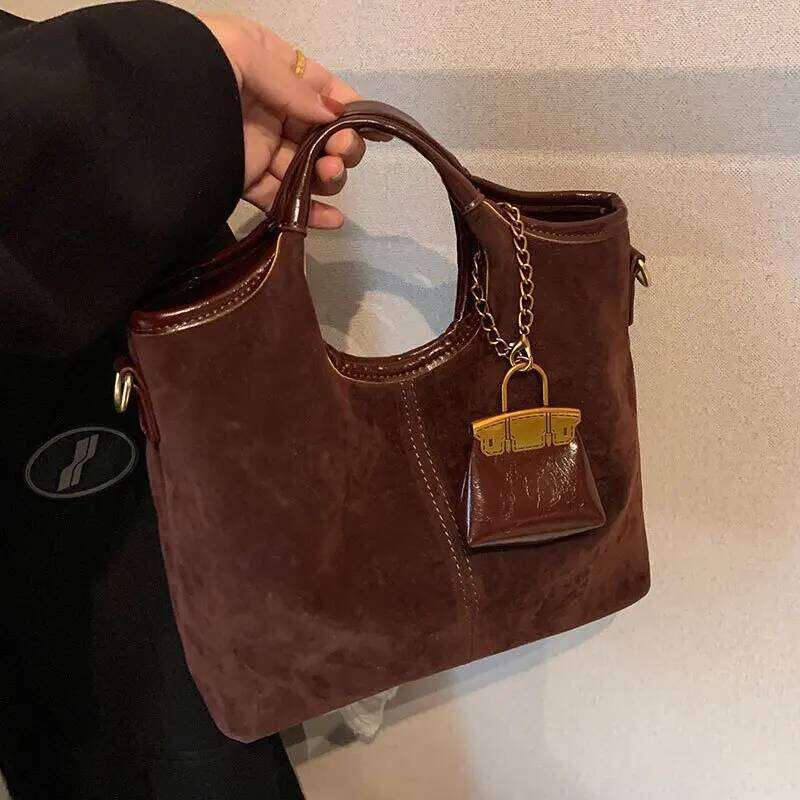 2025 Vintage Oversized Tote - Suede Leather Crossbody Purse with Leopard Print, Convertible Shoulder Bag for Women