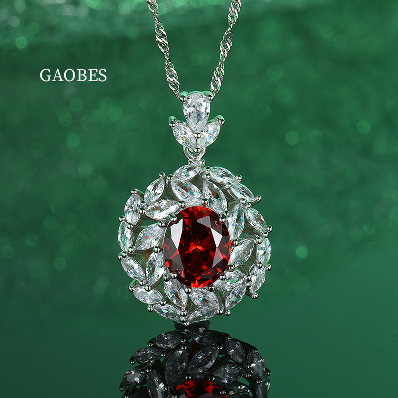 925 Sterling Silver Emerald and Sapphire Pendant Necklace with Full Diamond Inlay, High-End Adjustable Necklace for Women