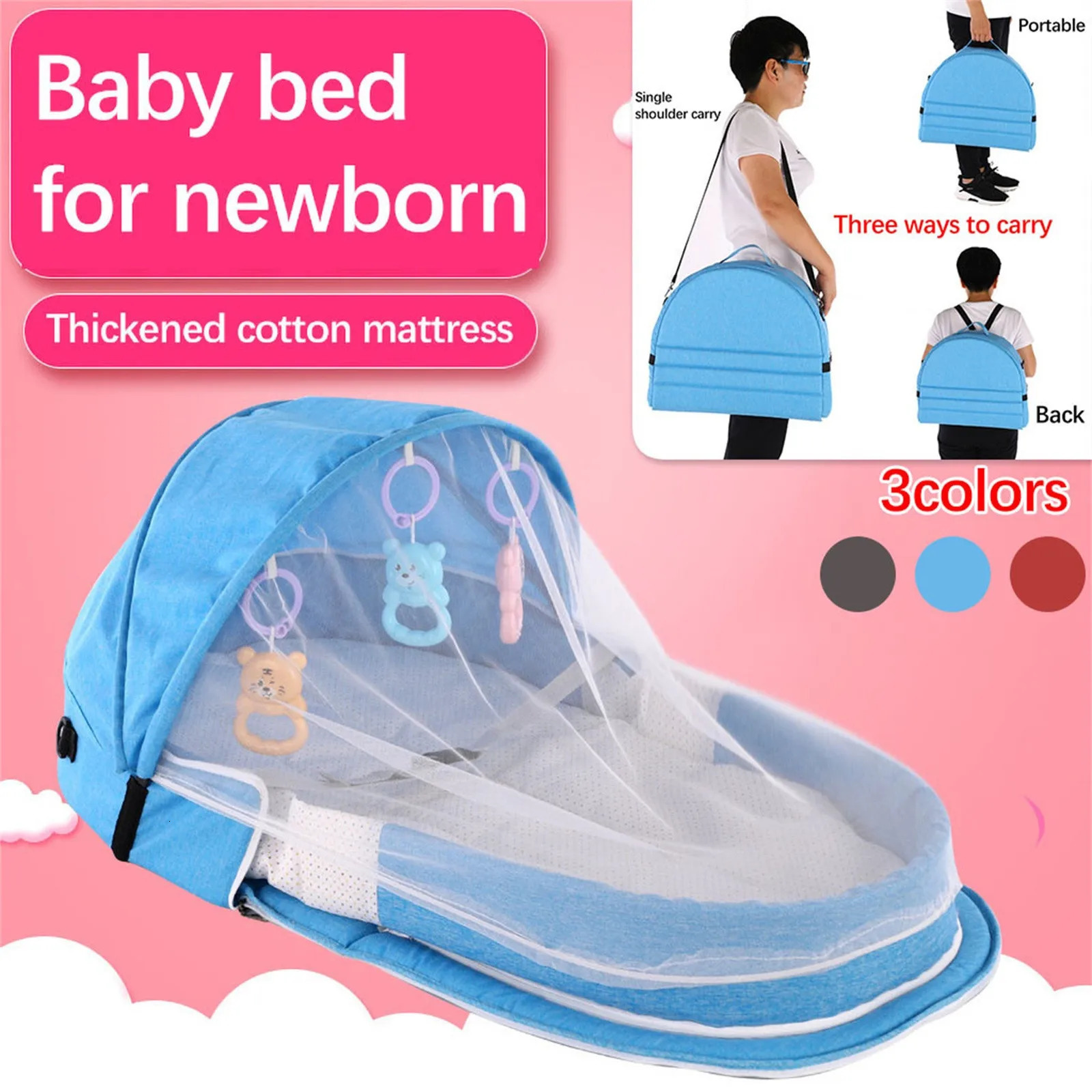 Baby Bed Folding Portable Baby Crib with Net and Awning Baby Nest Portable Baby Bed for Camping Infant Bed Bassinet for Baby 250526bj