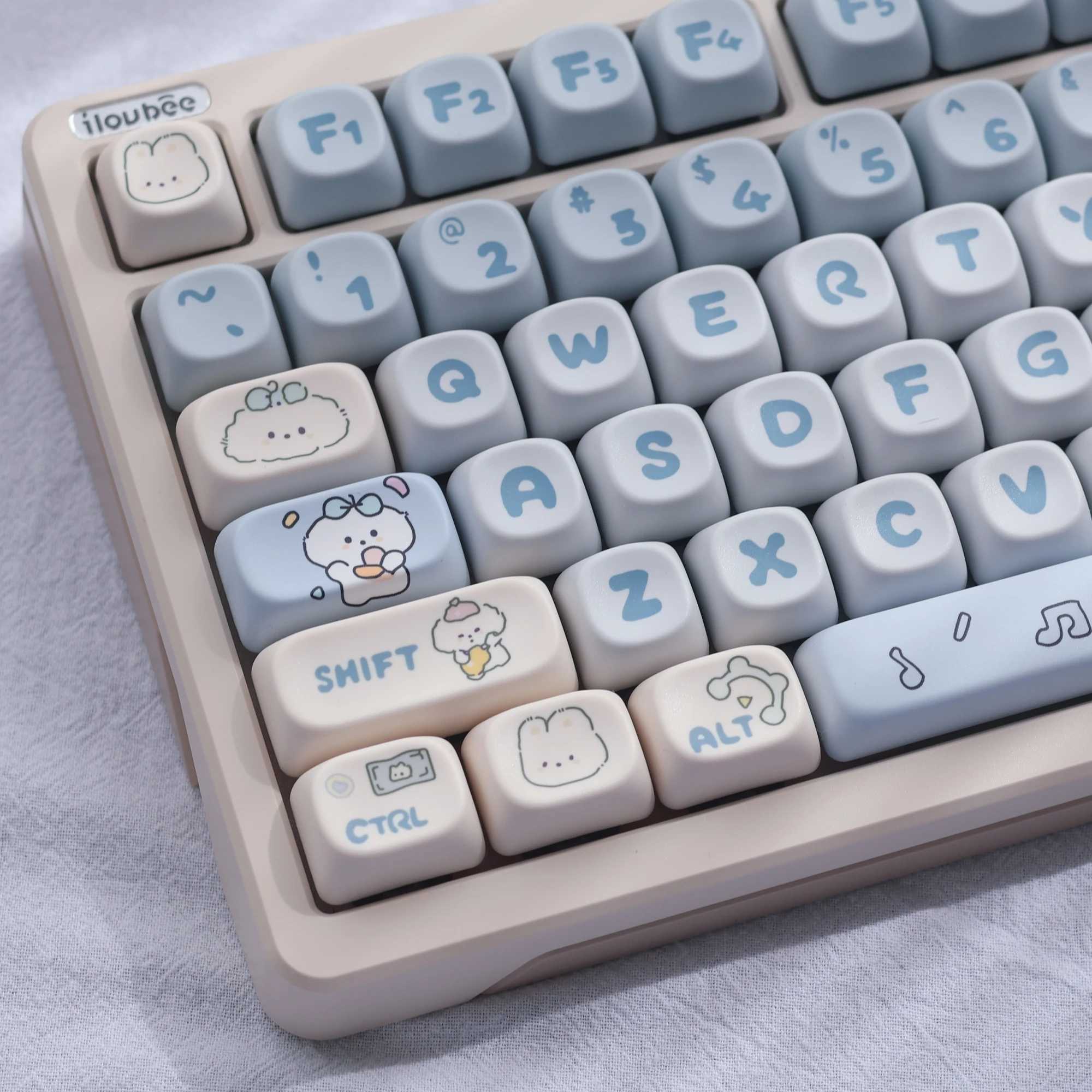 139Keys Band Puppy Theme Keyca MOA Profile Gradient Blue PBT Sublimation Key Ca for DIY Mechanical Keyboard Cute Keycap R250526