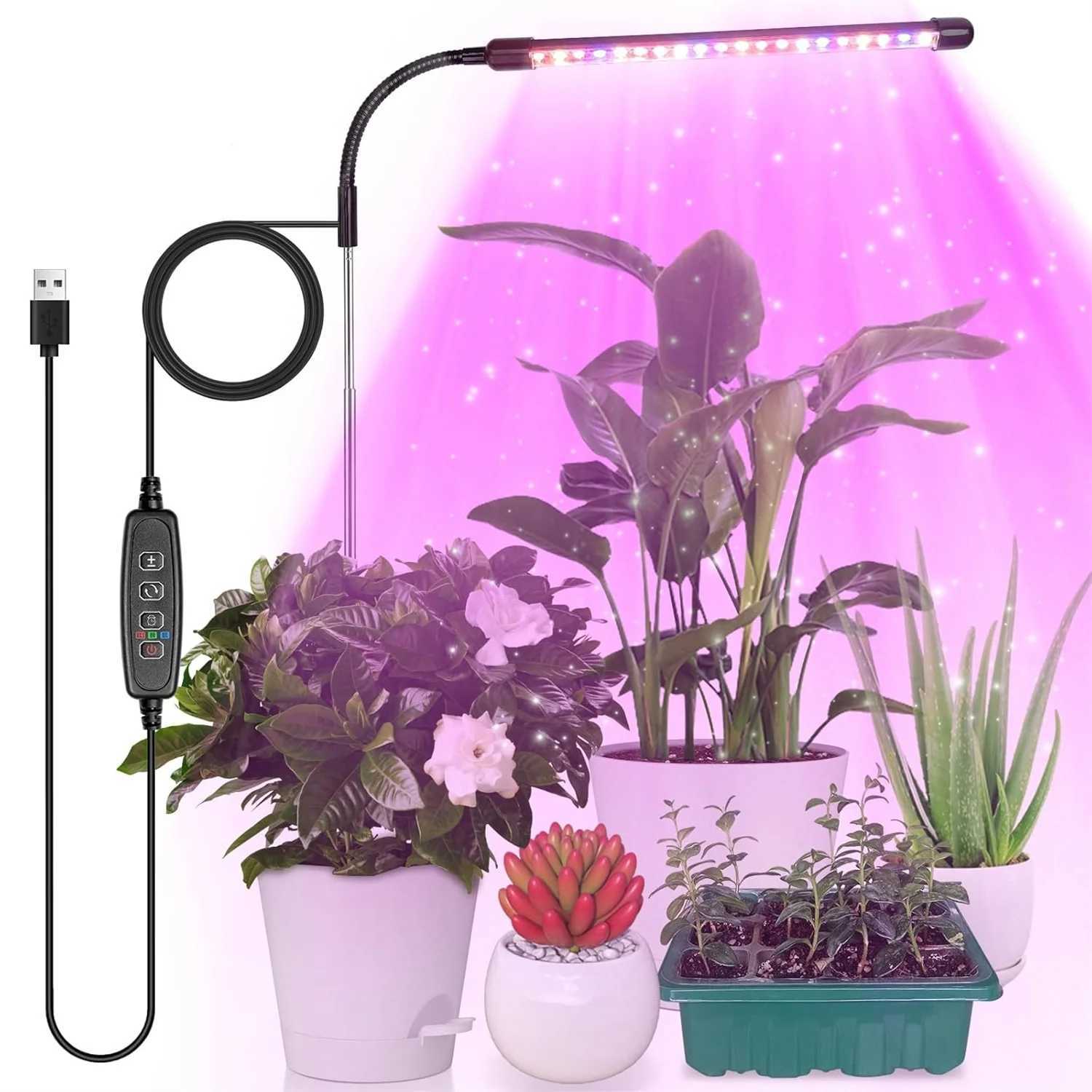 3Colors USB Grow Lamp Plant Full Spectrum Growth Light 5V Timed Dimming Switch Plug-in Telescopic Tube Indoor Plant LightingXJ250526