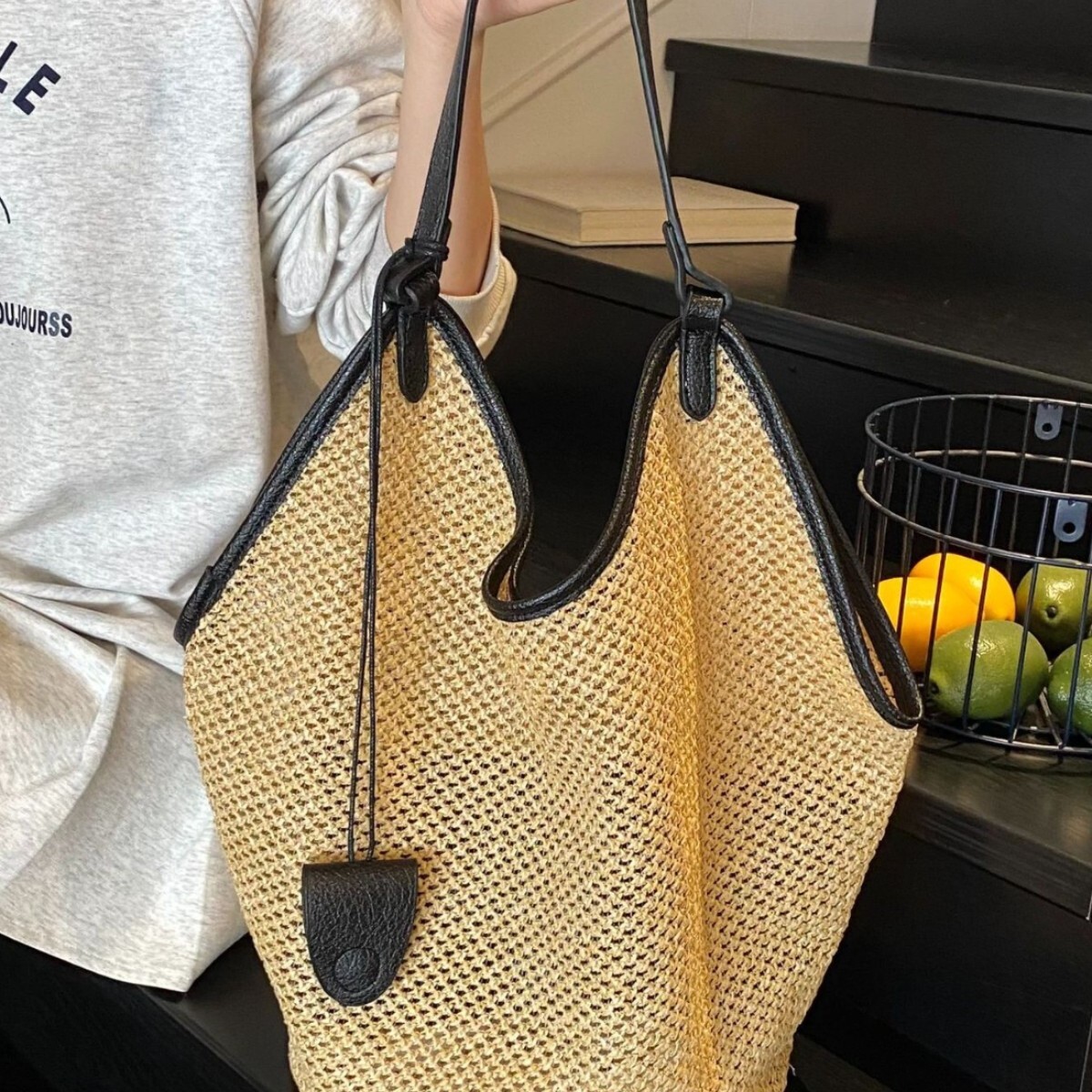 Korean Style Summer Textured Straw Woven Bag for Women 2025 New Beach Handbag Large Capacity