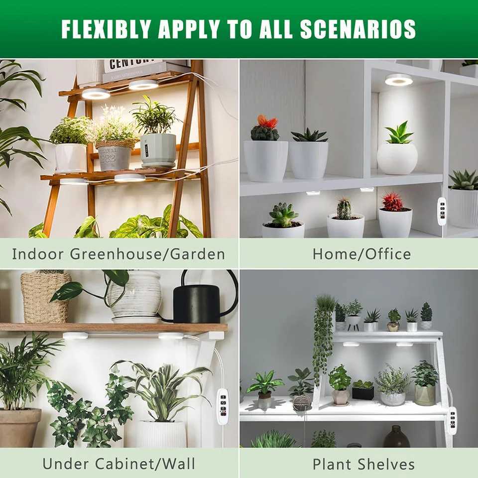 LED Grow Light Full Spectrum 10 Levels Dimmable Auto On/Off Timer Ceiling Under Cabinet Halo Plant Growing Lamp for Indoor PlantsXJ250526