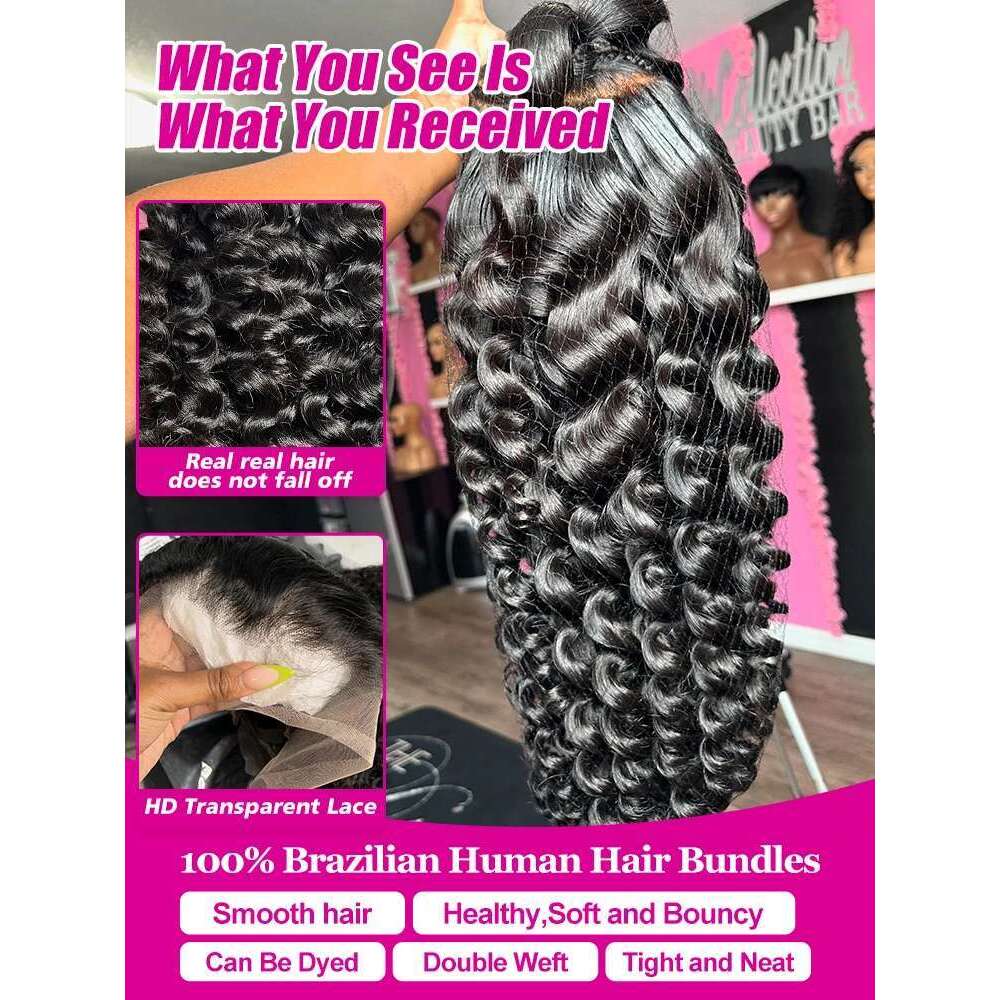 30 Inch 13x6 HD Lace Frontal Waves Wig Brazilian Loose Deep Wave Curly Wigs Human Hair For Women