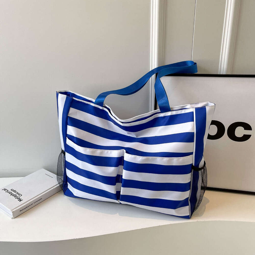 Beach 2025 Summer Shoulder Literary Fresh Striped Canvas Tote Bag Large Capacity Handbag
