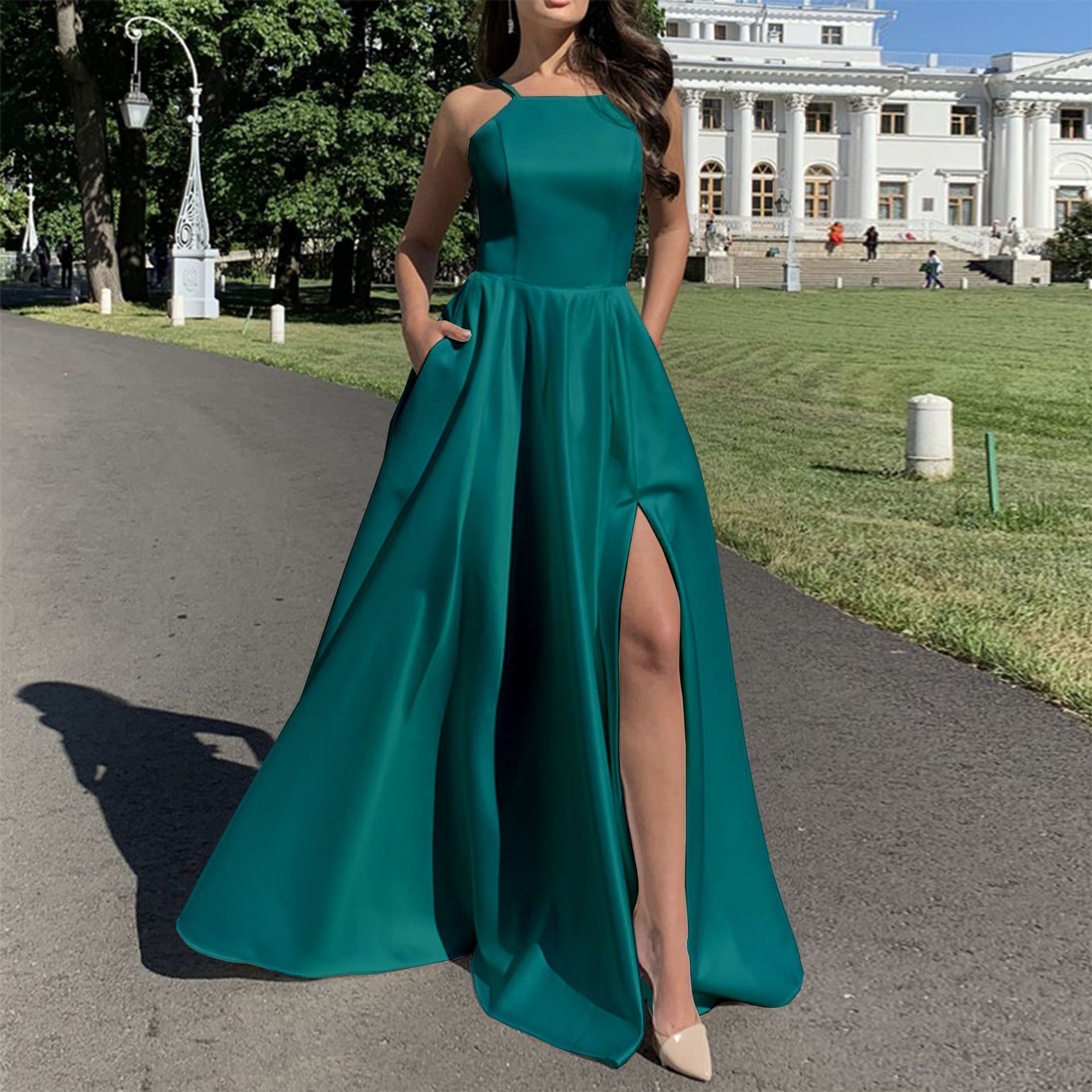 Long skirt white dress sexy new womens dress 2025 suspender high waist temperament dress