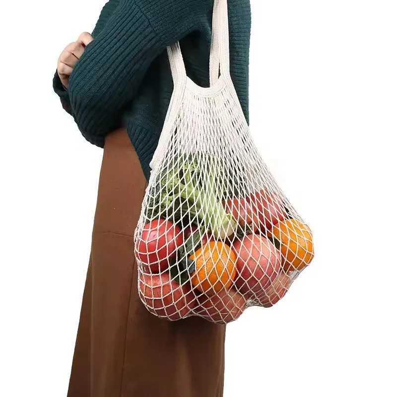 1Pc Portable Reusable Grocery Shopping Bag Mesh Bag Foldableable Grocery Bag Fruit and Vegetable Bag Cotton Net Tote Bag W250524