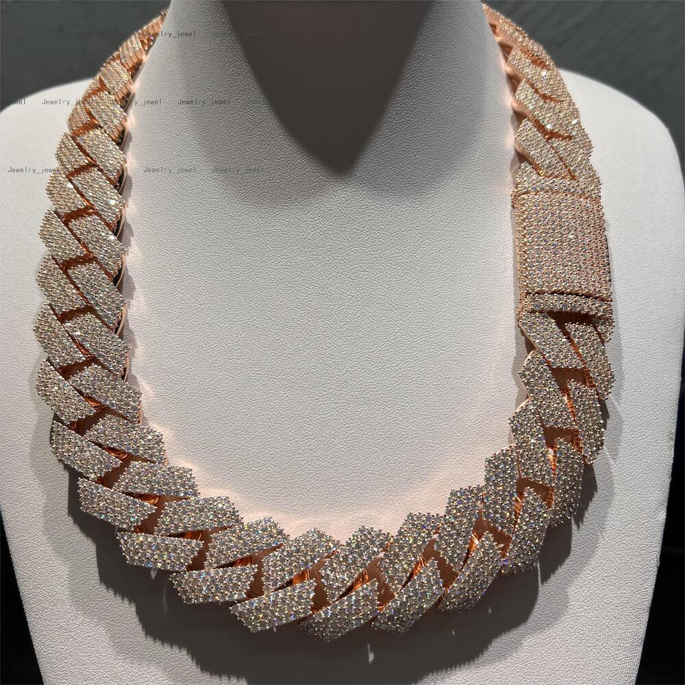Fashion Jewelry Iced Out 925 Sterling Silver 4 Rows VVS Moissanite Custom Color Bling Cuban Chain Necklace