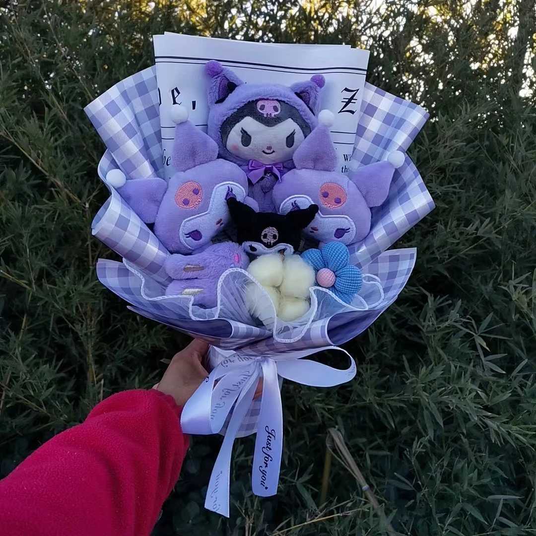 Hello Kitty Kuromi Plush Bouquet Sanrio My Melody Cinnamoroll Stuffed Plush Doll Valentines Day Christmas Birthday Giftsw250526