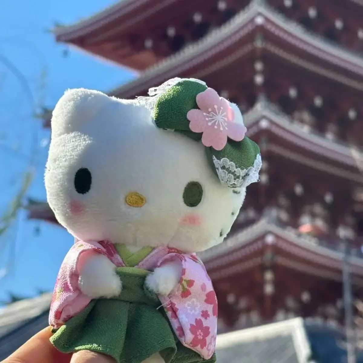 Sanrio Kawaii Hello Kitty Matcha Kimono Hello Kitty Doll Plush Bag Pendant Plushie Accessories Soft Doll Girls Birthday Giftsw250526